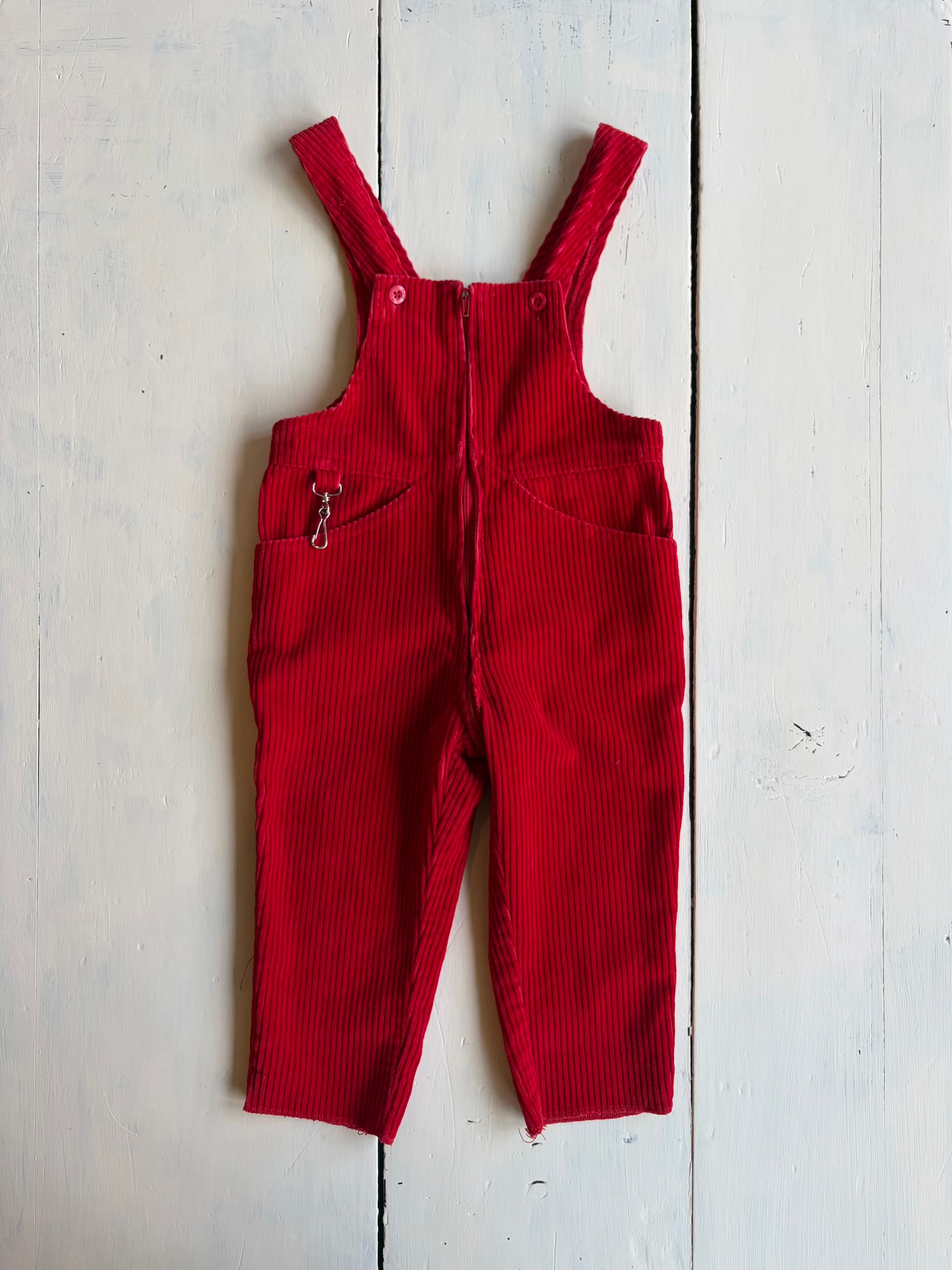 【kids】France vintage red front zipper overall