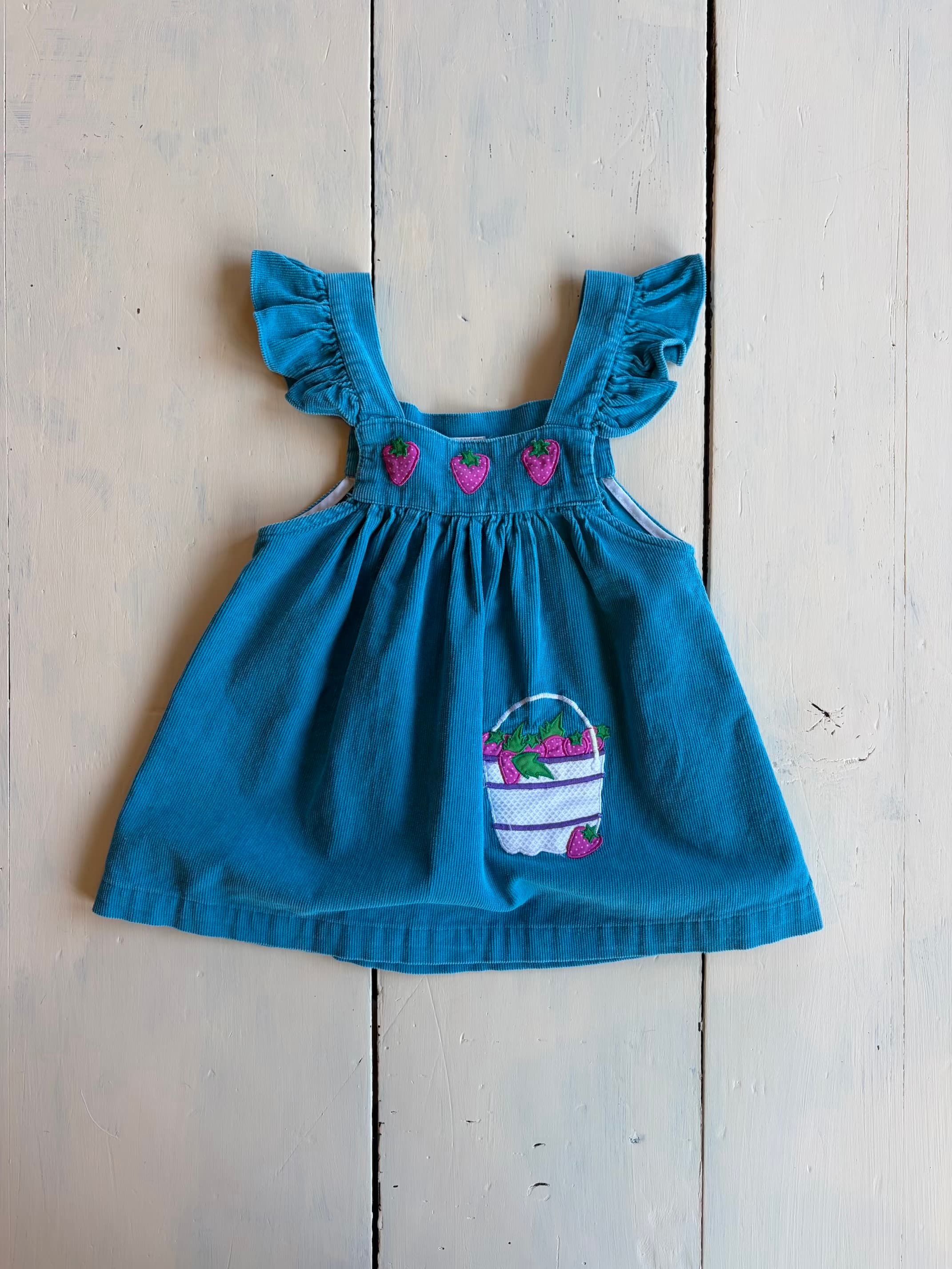 【kids】100% cotton strawberry appliqué dress